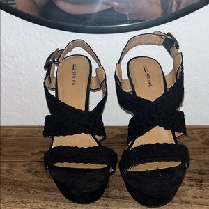 Call It Spring Black Braided Platform Sandals with Ankle Strap